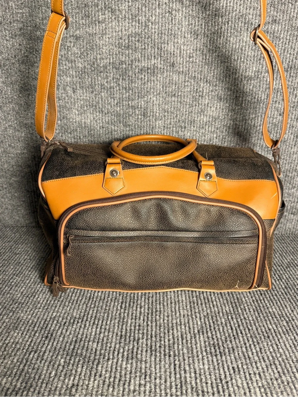 Vintage Travelpro Eiffel Tower Logo Weekender Travel Duffel Bag Brown